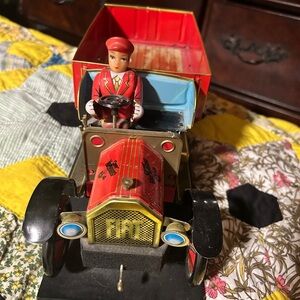 Vintage Red Toy Truck with Driver